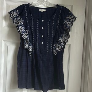Max Studio Blue Embellished Cap Sleeve Blouse-Sz M